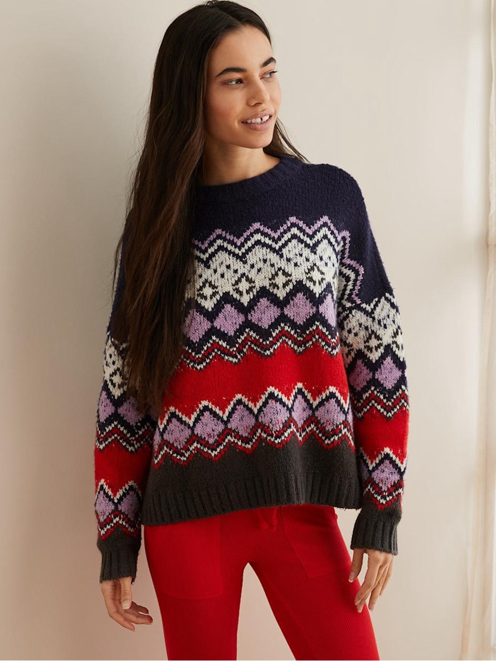 Aerie fair isle geometric super soft crewneck sweater